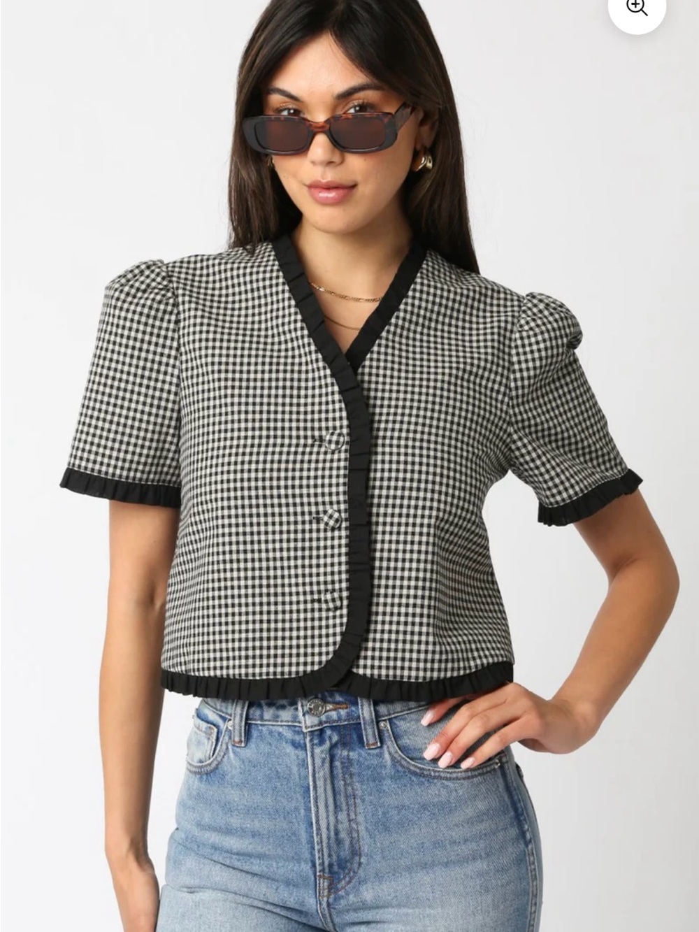 ✨ Olivaceous Black & White Gingham Puff Sleeve Top ✨
